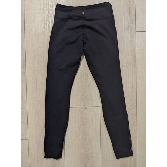 Lululemon Size 4 Wunder Under Pants Leggings Black Pink Full On Luon Garden - Picture 7 of 11